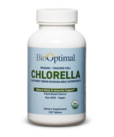BioOptimal Chlorella, Organic Chlorella Tablets, 100% USDA Organic, Premium Quality 4 Organic Certifications, Non-GMO, No Additives Capsules Or Fillers,120 Count, Packaging May Vary