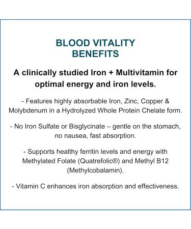Dr. Wholeness Blood Vitality | Daily Iron/Multivitamin Supplement | Boost Ferritin and Energy, Most Effective Iron Supplement, High Potency, Non-Constipating, No Nausea, and Bioavailable | 30 Capsules - Buy Online on GoSupps.com