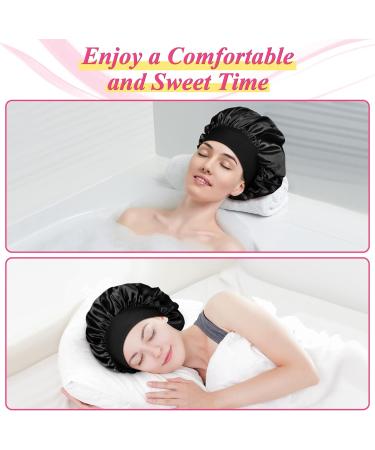 2pcs Black Satin Silk Bonnet for Curly Hair | Night Sleep Cap for Women - Buy Online on GoSupps.com