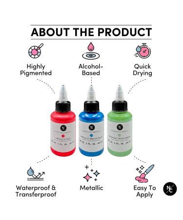 Metallic Alcohol Airbrush Paints - Skin Safe Quick Dry Waterproof Liquid Makeup for Bodypainting & FX - 2 fl oz Metallic Light Green - Buy Online on GoSupps.com