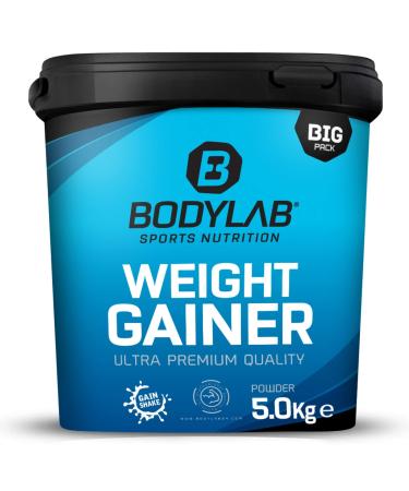 BODYLAB24 Weight Gainer Chocolate 5kg the ideal shake for the next mass phase with carbohydrates fiber and more than 20% protein per portion enriched with creatine