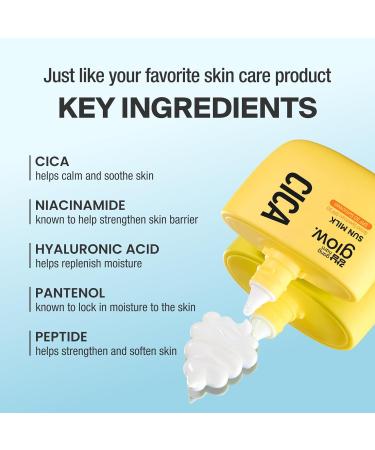 GANGNAM glow CICA SUN MILK, Moisturizer with SPF 50, Invisible Broad Spectrum Sunscreen for Face, No White Cast, Sun Protection with Cica and Niacinamide, Glow Natural Korean Sunscreen 1.69 fl.oz - Buy Online on GoSupps.com