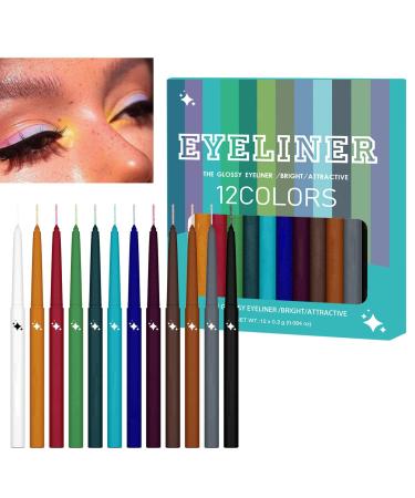 Glitter Eye Liner Set - 12 Colors Glitter Eye Liners - Makeup Colors Waterproof Eye Liners Long Lasting and Sweatproof Eye Colors for Women