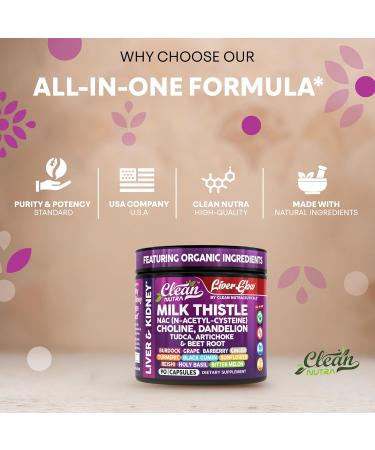 Clean Nutra Organic Milk Thistle Supplement | Liver Cleanse Detox & Repair + NAC Choline Dandelion Root TUDCA Artichoke Beet Root Burdock Holy Basil Kidney & Liver Support 90 Vegan Capsules - Buy Online on GoSupps.com