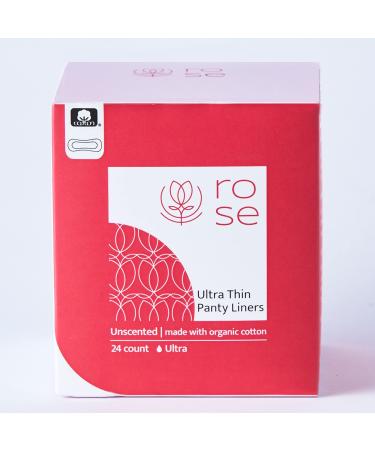 ROSE Ultra-Thin Daily Panty-Liners Fragrance Free Perfect Absorbency 100% Organic Cotton Core & Top Sheet Toxin Free Hypoallergenic Panty Liners for Daily use and Extra Protection (24 Count)