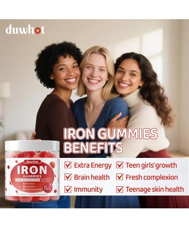 Iron Gummies for Women Teen Girls, Ferrous Gluconate 324 mg with Vitamin C, Iron Supplement Plus Vitamin A, B, Folate, Copper, Zinc, Energy & Blood Support, Immune Health, Sugar Free 60 Gummies - Buy Online on GoSupps.com