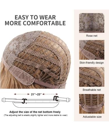 OUFEI Strawberry Blonde Short Wavy Wig with Bangs - Synthetic Heat Resistant Hair for Daily Wear and Cosplay - Buy Online on GoSupps.com