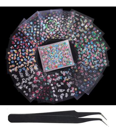 WOKOTO 50Pcs Self-adhesive 3D Nail Stickers Flower Nail Decals For Women Girls Kids Floral Sticker Sheets With Tweezers