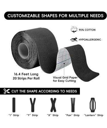 VKI Kinesiology Tape - 4 Rolls (65.6 FT) Hypoallergenic Athletic Tape for Joint Support & Muscle Pain Relief - Water Resistant Black Strips - Buy Online on GoSupps.com