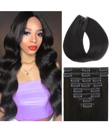 Clip in Hair Extensions Real Human Hair Straight Hair 100% Human Hair Extensions Brazilian Remy Human Hair Clip in Hair Extensions 8pcs Per Set with 18Clips 70g Double Weft Handmade 18Inch 1B Natural Black 18 Inch 1b N...