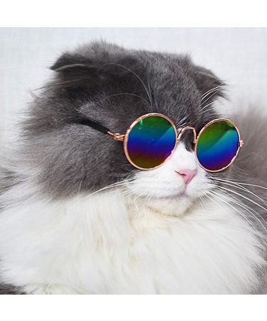 payanwin 2 Pieces Funny Cute Cat Small Dog Sunglasses Classic Retro Circular Metal Prince Sunglasses Eye-wear Photos Props Accessories Cosplay Glasses (Black and Reflective Color) - Buy Online on GoSupps.com