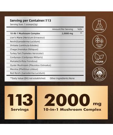 10-in-1 Mushroom Powder Mushroom Complex - Lions Mane Reishi Shiitake Chaga Turkey Tail Cordyceps Maitake & More Mushroom Supplement Powder for Energy Memory Focus & Immune Support 8oz 8oz(10 in 1) - Buy Online on GoSupps.com