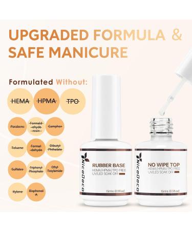 Nicedeco Nail Gel Polish Base and Top Coat Set - 2x15ML Clear No Wipe UV/LED Long-Lasting Glossy Shine Finish for DIY Nail Art - Buy Online on GoSupps.com