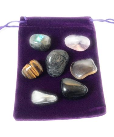 7 x Tumblestone Protection Pack - Tourmaline - Labradorite - Obsidian - Amethyst - Smokey Quartz - Hematite - Tigers Eye - Tumble Stone Pack - Buy Online on GoSupps.com