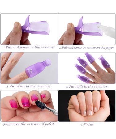 20 PCS Nail Polish Remover Clips Kit - Plastic Gel Polish Remover with Double Ended Metal Cuticle Pusher - Efficient Nail Polish Removal Tool in Purple - Buy Online on GoSupps.com