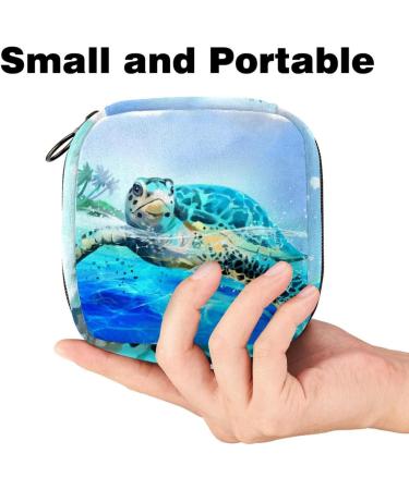 Eco-Friendly Menstruation Pad Bag with Zipper | Stylish Napkin & Tampon Organizer for Women & Girls - Sea Turtle Design - Buy Online on GoSupps.com