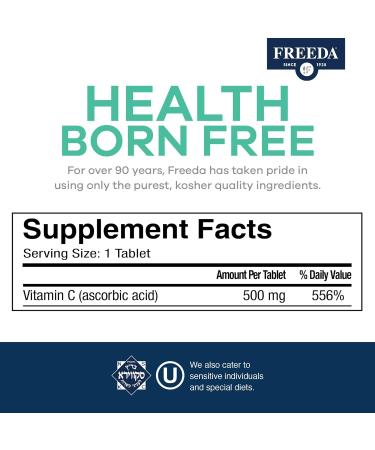 Freeda Vegan Vitamin C 500mg - Kosher Antioxidant Immune Support - Pure Ascorbic Acid Supplement (250 Count) - Buy Online on GoSupps.com