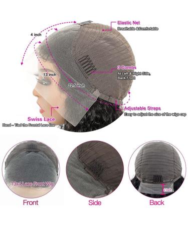 Jenniferita 22 Inch Water Wave Human Hair Lace Front Wig | HD Transparent 13x4 Lace Frontal | Pre Plucked with Baby Hair | Wet & Wavy Curly Style | 150% Density | Natural Black Color - Buy Online on GoSupps.com