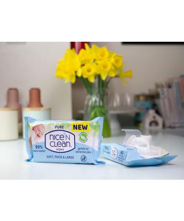 Nice 'N CLEAN Pure Baby Wipes - 60 Count Biodegradable Wet Wipes - 99% Water, Fragrance-Free - Buy Online on GoSupps.com