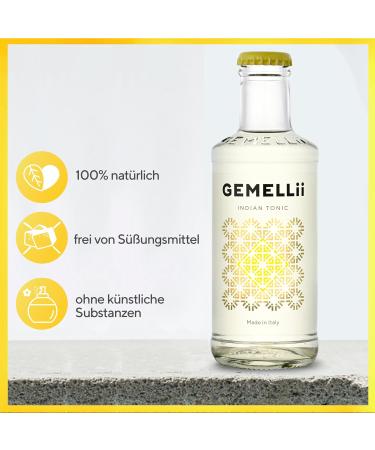 Gemellii Indian Tonic Water with Sicilian Lemon - 4x200ml | Natural Ingredients Agave Sweetened Made in Italy | Premium Mixer for Gin & Cocktails - Buy Online on GoSupps.com