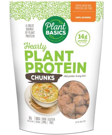 Plant Basics - Hearty Plant Protein - Unflavored Chunks, 1 lb, Non-GMO, Gluten Free, Low Fat, Low Sodium, Vegan, Meat Substitute 1 Pound (Pack of 1)