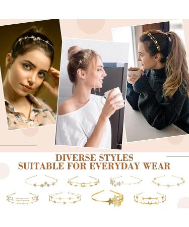 Star Headband Set - Double Wire Gold Headpiece for Wedding, Birthday, and Costume - 8 Pcs Alloy Five Pointed Star Hair Accessories for Women and Girls - Buy Online on GoSupps.com