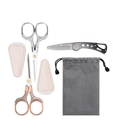 Anylion Beard & Mustache Scissors Set, Mens Facial Hair Grooming Kit, Professional Beard Shears with Comb and Carrying Pouch, Vintage Style