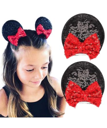 Bartosi Mouse Ears Minnie Ears Hair Clips Sequin Mouse Ears Clip Disney Hair Clip Cute Hair Bows Barrettes Costume Theme Party Hair Accessories for Women Girls (2 PCS) Set 1