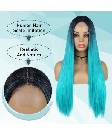 WIGER Ombre Teal Blue Wig - Long Straight Bluish Green Synthetic Wig for Cosplay & Parties - Buy Online on GoSupps.com