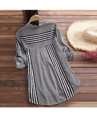 Women's Cotton Linen Shirts Casual Short Sleeve V Neck Blouse Button Up Ladies Work Loose Tunic Tops Solid Color Summer Tee 972-qppoj-black-6 4XL - Buy Online on GoSupps.com