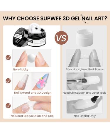  SUPWEE 3D Nail Gel - 14g - Non-Adhesive Solid Builder Gel - With Nail Brush - Embossed Pattern - Salon Hard - DIY at Home - White - Buy Online on GoSupps.com