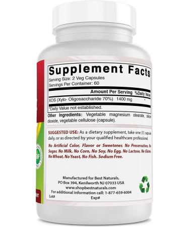 Best Naturals Prebiotics Fiber XOS (Xylo Oligosaccharide) 1400mg Serving 120 Veg Capsules 120 Count (Pack of 1) - Buy Online on GoSupps.com