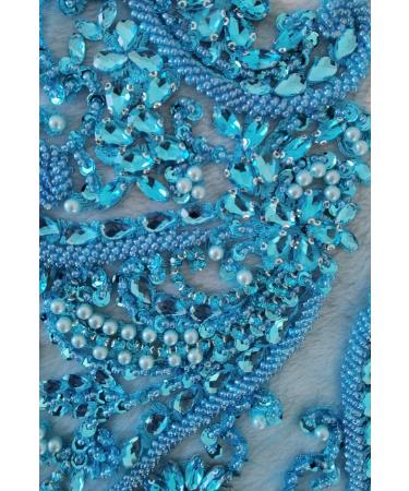 Handmade Light Blue Rhinestone Lace Bodice Applique Trim for Clothing - Sew On Beads Sequins Patch - Buy Online on GoSupps.com