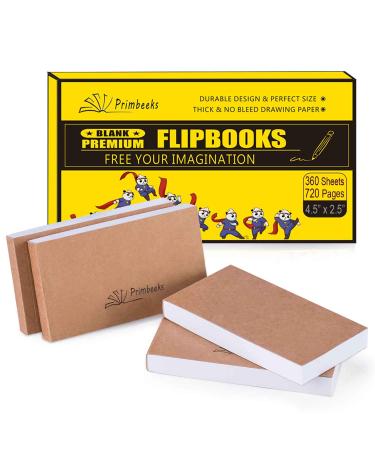 PRIMBEEKS Premium Blank Flip Book Paper, 4 pack(90 sheets, 180 pages per pack) No Bleed Flip Books Kit, 4.5" x 2.5" Animation Paper for Animation, Sketching, Cartoon Creation