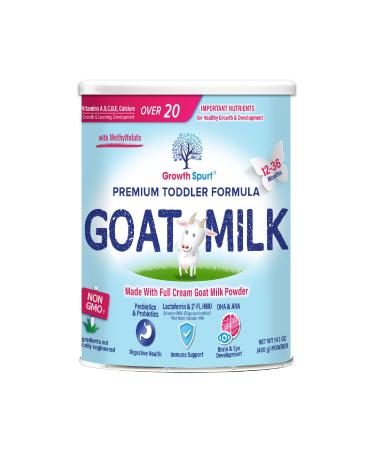 Goat Milk Toddler Formula  Growth Spurt Powdered Goat's Milk Toddler Formula  Lactoferrin, 2'-FL HMO, Prebiotics, Probiotics, Iron, DHA & ARA, Methylfolate, Immune Support, Non GMO Infant Baby Transition Weaning 14.1 Oun
