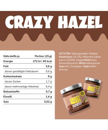 Ahead Crazy Hazel | 6 x 200g Sugar-Free Hazelnut Chocolate Spread | Low-Sugar Gluten-Free Vegetarian Chocolate Cream | Healthy 1.2 kg Pack - Buy Online on GoSupps.com