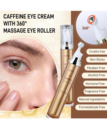 Revitalize Your Eyes: Caffeine Under Eye Cream & 360 Massage Roller for Puffiness Dark Circles & Wrinkles - Buy Online on GoSupps.com