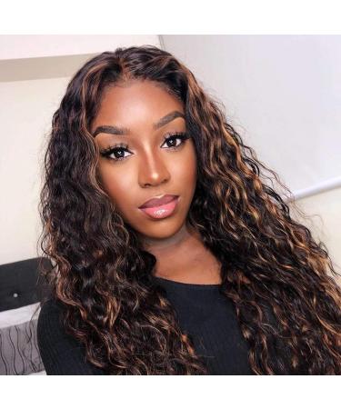 Super Idol Highlight Ombre Deep Wave Lace Front Human Hair Wig 16 1B/30 for Black Women - Pre Plucked 150% Density Free Part Baby Hair - Buy Online on GoSupps.com