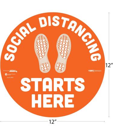 BeSafe Messaging Social Distancing Starts Here - 6 Pack 30.5 cm Round Repositionable Vinyl Footprint Stickers UL 410 Certified Non-Slip Ideal for Commercial & School Use - Buy Online on GoSupps.com