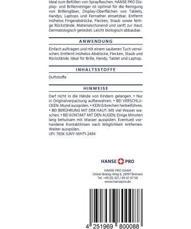 Hanseatic Pro Glasses Cleaner 500ml | Fast Strip-Free Cleaning Spray for Glasses & Displays | Ideal for Refilling | 1 Pack - Buy Online on GoSupps.com