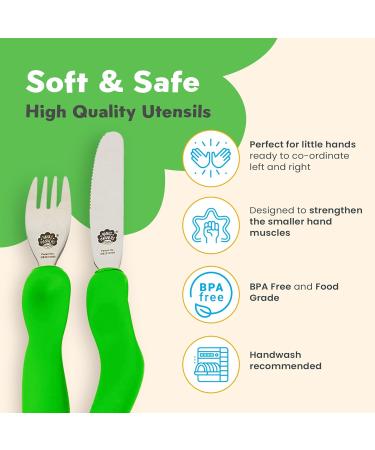 Nana's Manners Stage 3 Cutlery Set- Children's Knife & Fork for Self-Feeding- Ages 3 & Up- Silicone Handles- Non-BPA- Borneo Green - Buy Online on GoSupps.com