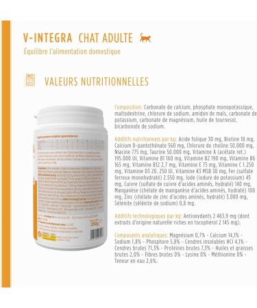 V-INTEGRA Adult Cat - Complete Supplement Rich in Vitamins and Minerals for the Homemade and Barf Ration of Adult Cats of All Ages - 200 g - Made in Italy - Buy Online on GoSupps.com