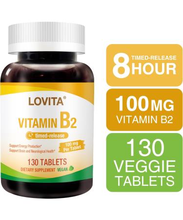 Lovita Vitamin B2 (Riboflavin) 100mg Timed Release 8 Hours Sustained Support Metabolism & Nerve Health 130 Vegan Tablet - Buy Online on GoSupps.com