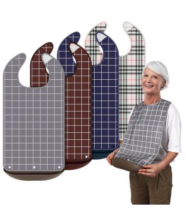 4 Pack Adult Bibs for Eating - Bravace Washable Reusable Waterproof Clothing Protector with Detachable Crumb Catcher, Bibs for Elderly Women and Men, Senior Citizen Feeding Bibs - Unisex