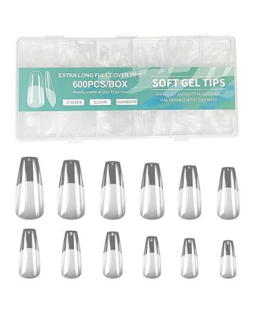 Short Nail Tips - 600PCS Half Matte Soft Gel Nail Tips Full Cover False Nails Tips Clear Acrylic Fake Nails Tips for Press On Nails Short 12 Size 600 PCS (600-Medium-B) B Medium