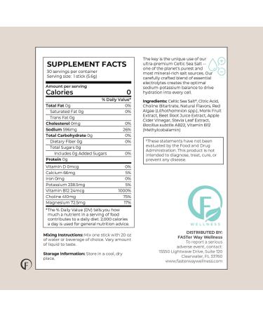 Faster Way - Hydration - Electrolyte Drink Mix - With Apple Cider Vinegar, Choline, Probiotics & Natural B Vitamins - Energize & Revive - Powder Packets - Zero Sugars -Gluten Free -Lemon Lime -30 Pack - Buy Online on GoSupps.com