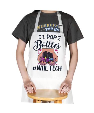 WZMPA Nail Tech Aprons With Pocket Nail Artist Gifts I Pop Bottles Nail Technician Apron For Nail Salons Nails Stylist