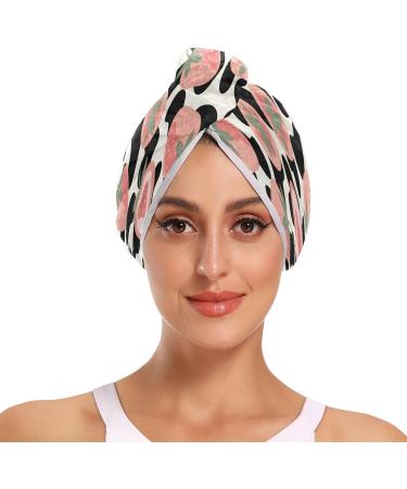 Cow Print Strawberry Dry Hair Cap & Towel Set | Quick Drying Soft Super Absorbent | 2 Pieces with Button Headband - Perfect for All Hair Types - Buy Online on GoSupps.com