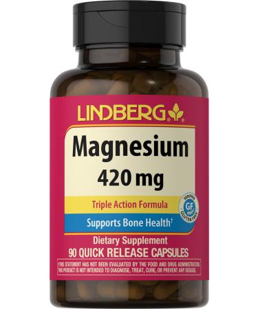Triple Magnesium Complex | 420 mg | 90 Capsules | Triple Action Formula | Magnesium Oxide Citrate and Aspartate | Bone Support | Non-GMO Gluten Free Supplement | by Lindberg
