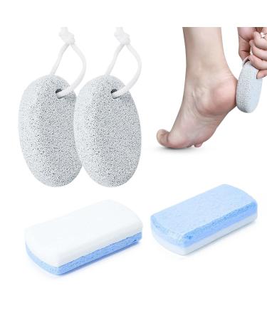 4Pcs Pumice Stone for Feet Includes 2Pcs Natural Pumice Stone 2Pcs Double Sided Pedicure Glass Stone for Feet and Hands Exfoliation to Remove Dead Skin